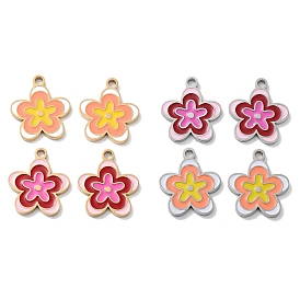 304 Stainless Steel Enamel Pendants, Flower Charm