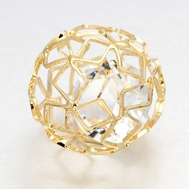 Hollow Round Brass Filigree Beads, with Clear Glass Diamond Beads inside, 28mm