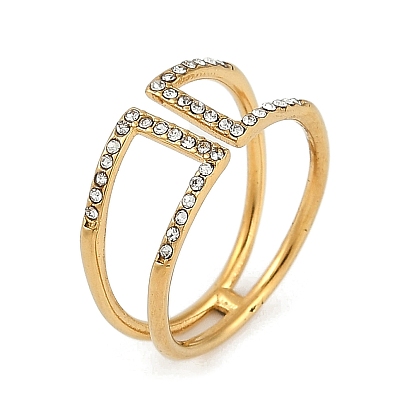 Ионное покрытие (ip) 304 манжетное кольцо из нержавеющей стали со стразами, открытое кольцо с широкой полосой для женщин