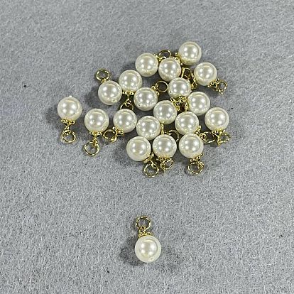 20 pcs colgantes de perlas de concha, encantos redondos, con fornituras de esmalte de latón