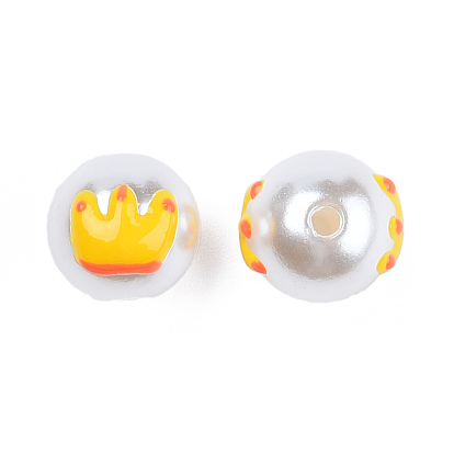 ABS Plastic Imitation Pearl Beads, with Enamel, Round with Crown