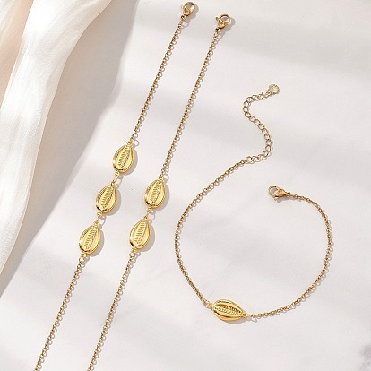 3 шт. 3 стили летние пляжные 304 браслеты на лодыжку из нержавеющей стали в форме ракушки для женщин