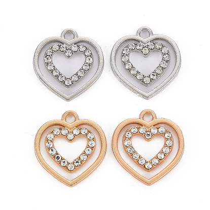 Alloy Pendants, with Crystal Rhinestone, Heart