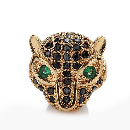 Brass with Micro Mosaic Zircon European Beads, Leopard Heads