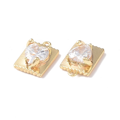 Brass Charms, with Glass, Square with Heart Charm