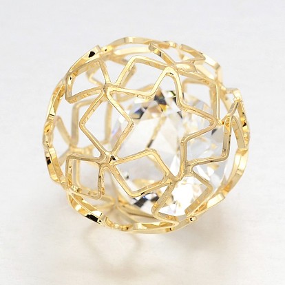Hollow Round Brass Filigree Beads, with Clear Glass Diamond Beads inside, 28mm