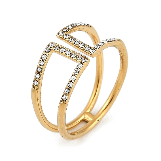 Ионное покрытие (ip) 304 манжетное кольцо из нержавеющей стали со стразами, открытое кольцо с широкой полосой для женщин