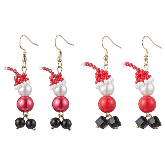 Стекло бисер мотаться серьги, снеговик, золотые