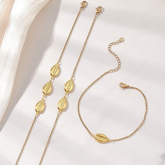 3 шт. 3 стили летние пляжные 304 браслеты на лодыжку из нержавеющей стали в форме ракушки для женщин