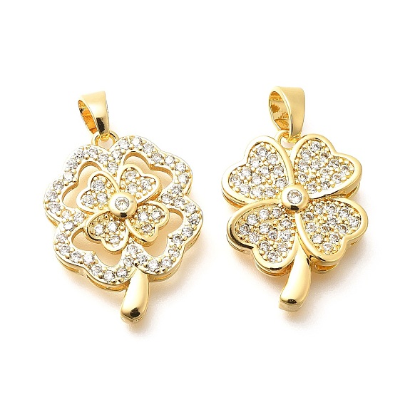 Латунные микро проложить кубического циркония подвески, без кадмия, без никеля и без свинца, реальный 18 k позолоченный, клевер амулеты