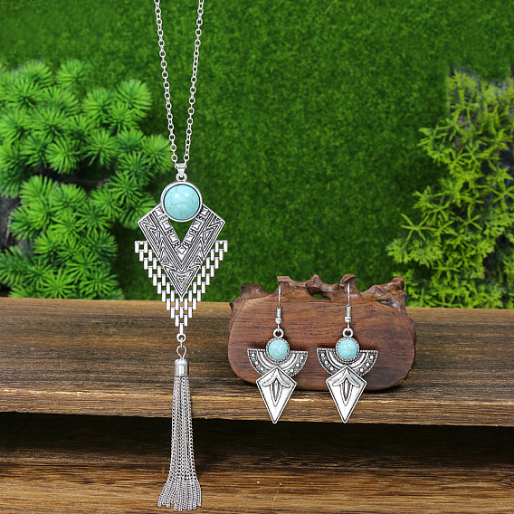 Комплекты из ожерелий и висячих серег из сплава, античное серебро