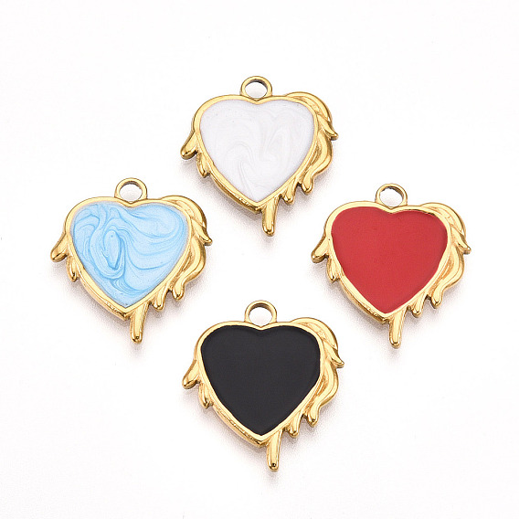 304 подвески из нержавеющей стали, с эмалью, шарма сердца, ионное покрытие (ip)