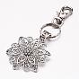 Tibetan Style Pendant Keychain, with Iron Key Clasp Findings and Alloy Swivel Clasps, Flower
