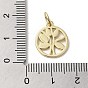 Brass Enamel Charms, with Jump Ring, Real 18K Gold Plated, Flat Round with Tree & Evil Eye Charm