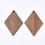 Undyed Walnut Wood Pendants, Rhombus