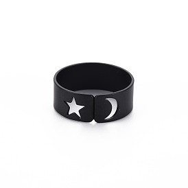 Men's Iron Cuff Finger Rings, Open Rings, Cadmium Free & Lead Free, Star with Moon