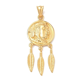 304 подвески из нержавеющей стали, плоский круглый с индийским колоритом и формой пера, ручная полировка, ионное покрытие (ip)