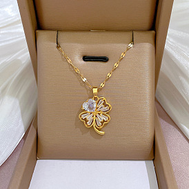 Luxury Diamond Inlaid Zircon Stone Necklace - Elegant and Exquisite Copper Gold Pendant