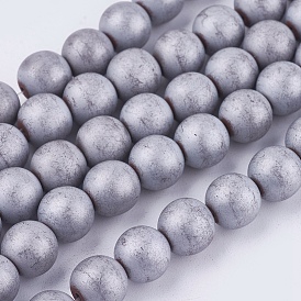 Electroplate Non-magnetic Synthetic Hematite Beads Strands, Frosted, Grade A, Round, 8mm, Hole: 1mm, about 33pcs/strand, 9.8 inch