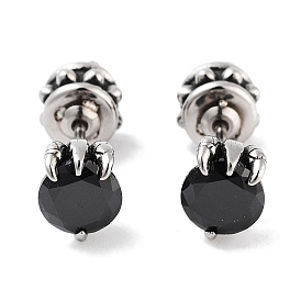 Claw 316 Surgical Stainless Steel Pave Black Cubic Zirconia Ear False Plugs for Women Men