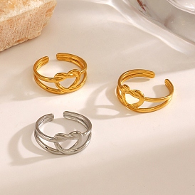 Stainless Steel Open Cuff Rings, Hollow Heart Jewely for Women