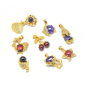 Brass Pendants, with Micro Pave Cubic Zirconia, Mixed Shaped