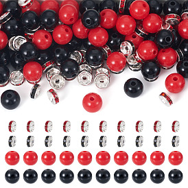 100 шт 2 цвета непрозрачные акриловые бусины, круглые, с 40шт. 2 цветными железными бусинами-разделителями со стразами