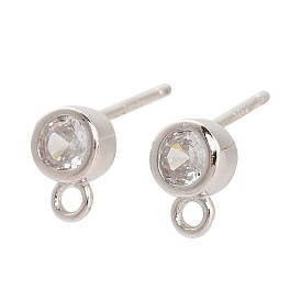 925 фурнитура для плоских круглых серег-гвоздиков из стерлингового серебра с микропаве из прозрачных кубических цирконий, с петлей