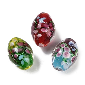 Бусины лэмпворк , со цветком внутри , овальные