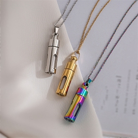 Stainless Steel Column Perfume Bottle Necklaces for Women