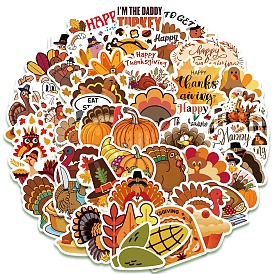50Pcs Thanksgiving Day PVC Plastic Sticker Labels, Self-adhesive Waterproof Decals, for Suitcase, Skateboard, Refrigerator, Helmet, Mobile Phone Shell