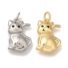 Rack Plating Brass Pendants, Cadmium Free & Lead Free, Long-Lasting Plated, Cat Charms, with Jump Ring