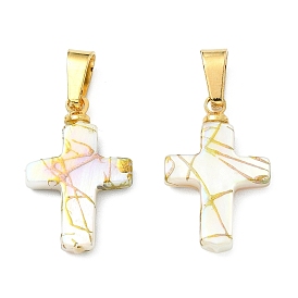 Подвески в стиле «раздвижной скамьи» из натуральных пресноводных ракушек, религия крест прелести, с 304 защелкой из нержавеющей стали на поручнях, цвет морской раковины
