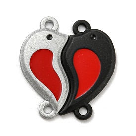 Spray Painted Alloy Couple Heart Connector Charms, Yin-yang Heart Links