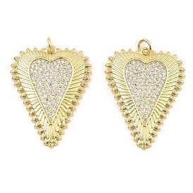 Rack Plating Brass Micro Pave Clear Cubic Zirconia Pendants, Heart