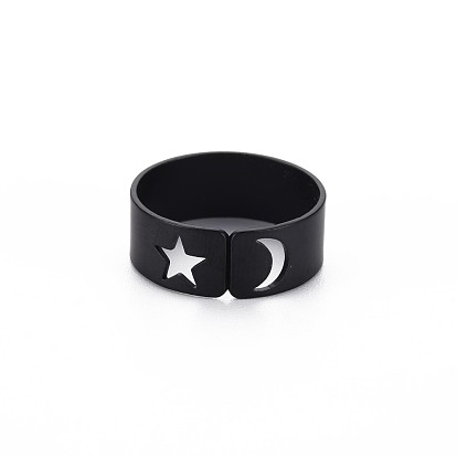 Men's Iron Cuff Finger Rings, Open Rings, Cadmium Free & Lead Free, Star with Moon
