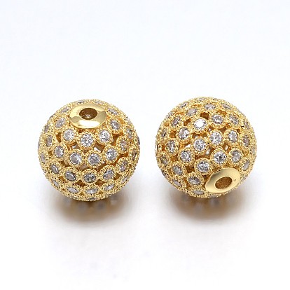 Messing Mikro ebnen Zirkonia runde Perlen, Bleifrei und Cadmiumfrei und Nickel frei, Transparent, 12 mm, Bohrung: 2 mm