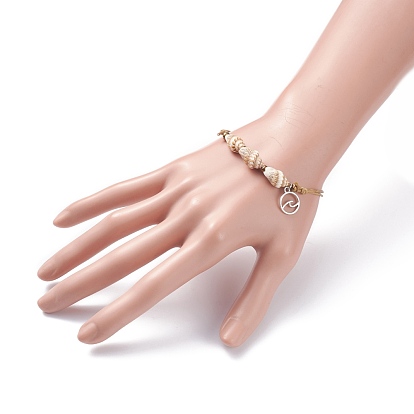 Spiral Shell Beaded Bracelet with Wave Charm, Adjustable Bracelet for Women
