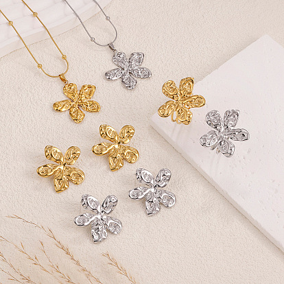 304 Наборы из подвесок, сережек-гвоздиков и колец из нержавеющей стали для женщин, цветок