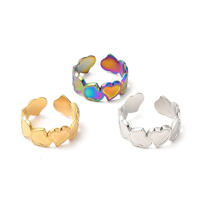 304 anillo de puño abierto de corazón de acero inoxidable para mujer