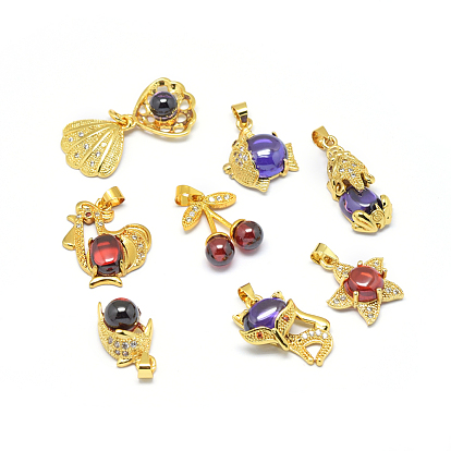 Brass Pendants, with Micro Pave Cubic Zirconia, Mixed Shaped