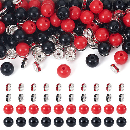 100 шт 2 цвета непрозрачные акриловые бусины, круглые, с 40шт. 2 цветными железными бусинами-разделителями со стразами