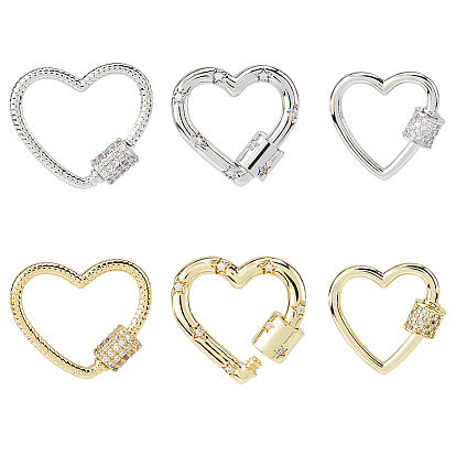 6 шт. 6 стили латунные микропаве прозрачные кубические цирконии с винтовым карабином и замком, для изготовления ожерелий, быстрые ссылки, сердце