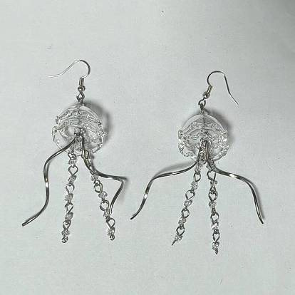 Boucles d'oreilles dangle de fer, avec verre & 304 pendentif en acier inoxydable, fleur, platine