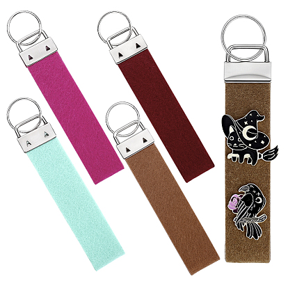 5Pcs 5 Colors Rectangle Felt Tab Blank Keychains, with Rings, Writeable Lanyard DIY Car Bag Decoration, Platinum