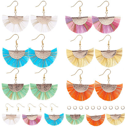 DIY Earring Making, with Raffia Tassel Pendants, Metallic Cords & Brass Findings, Brass Earring Hooks and Iron Jump Rings, Golden