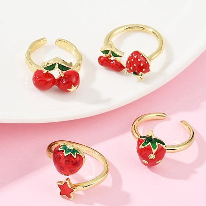 Кольца-манжеты с фруктовой тематикой из латуни и эмали для женщин, стойки покрытие, прочное покрытие, без кадмия и без свинца