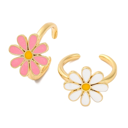 Стойка покрытие цветок латунь эмаль открытые манжеты кольца для женщин, без свинца и без кадмия, долговечный, реальный 18 k позолоченный