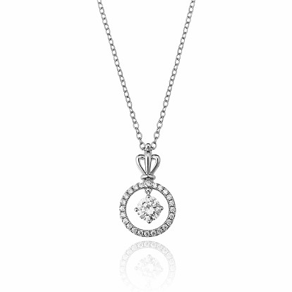 Collar con colgante de corona plana y redonda con circonita cúbica transparente, joyas de latón para mujer
