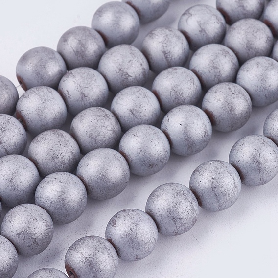 Electroplate Non-magnetic Synthetic Hematite Beads Strands, Frosted, Grade A, Round, 8mm, Hole: 1mm, about 33pcs/strand, 9.8 inch